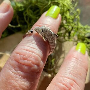 Micro Pave 14k Cz Diamond Dolphin Sterling Silver Ring Sizes 7,8,9